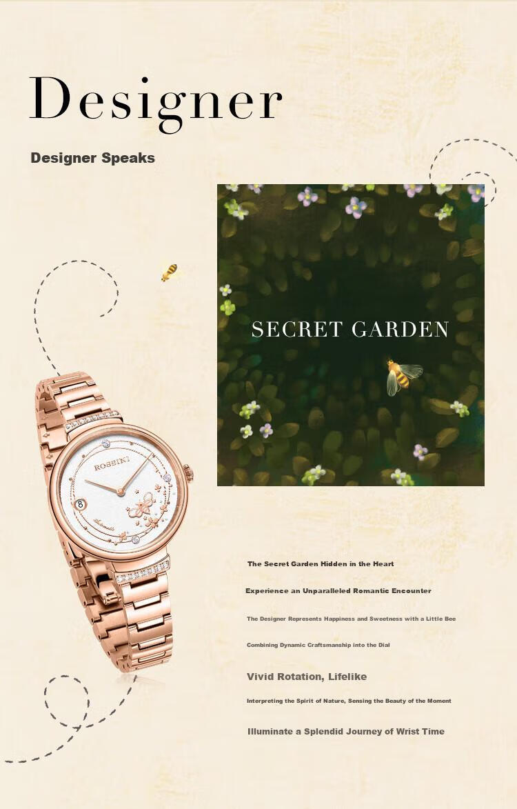 ROSSINI Women's Automatic Mechanical Watch with White Dial And Steel Strap, Birthday Gift for Girlfriend, Chinese Brand, Water-Resistant, Luminous 2