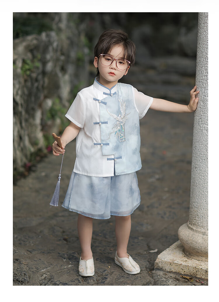 Qibo Hanfu Boys' Spring And Autumn Children's New Chinese-Style National Fashion Ancient Style Tang Suit, Hongying Long Sleeve (Top Only), Size 130 5