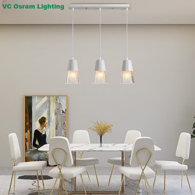 NVC Light Luxury Lighting, Nordic Creative Modern Dining Room Chandelier, Three-Head Dining Room Lamp, Crystal Glass Decorative Light, Fashionable