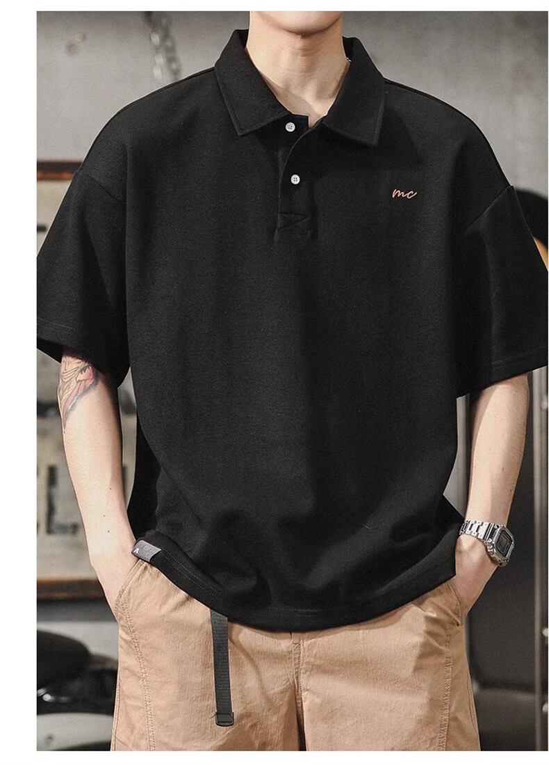 Jeanswest American Vintage Polo Shirt Men Summer Simple Heavyweight Loose Fit Plus Size Short Sleeve Top 21