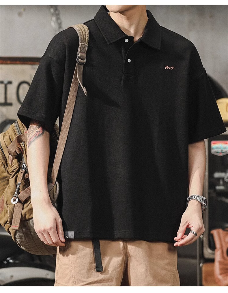 Jeanswest American Vintage Polo Shirt Men Summer Simple Heavyweight Loose Fit Plus Size Short Sleeve Top 20