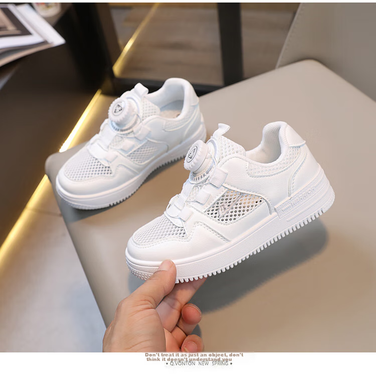 Warrior Children's Shoes, Mesh Upper White Sneakers, Sandals, Button Sports Shoes, Casual Shoes, Skateboard Shoes, WZ(CL)-0347, White, Size 35 6