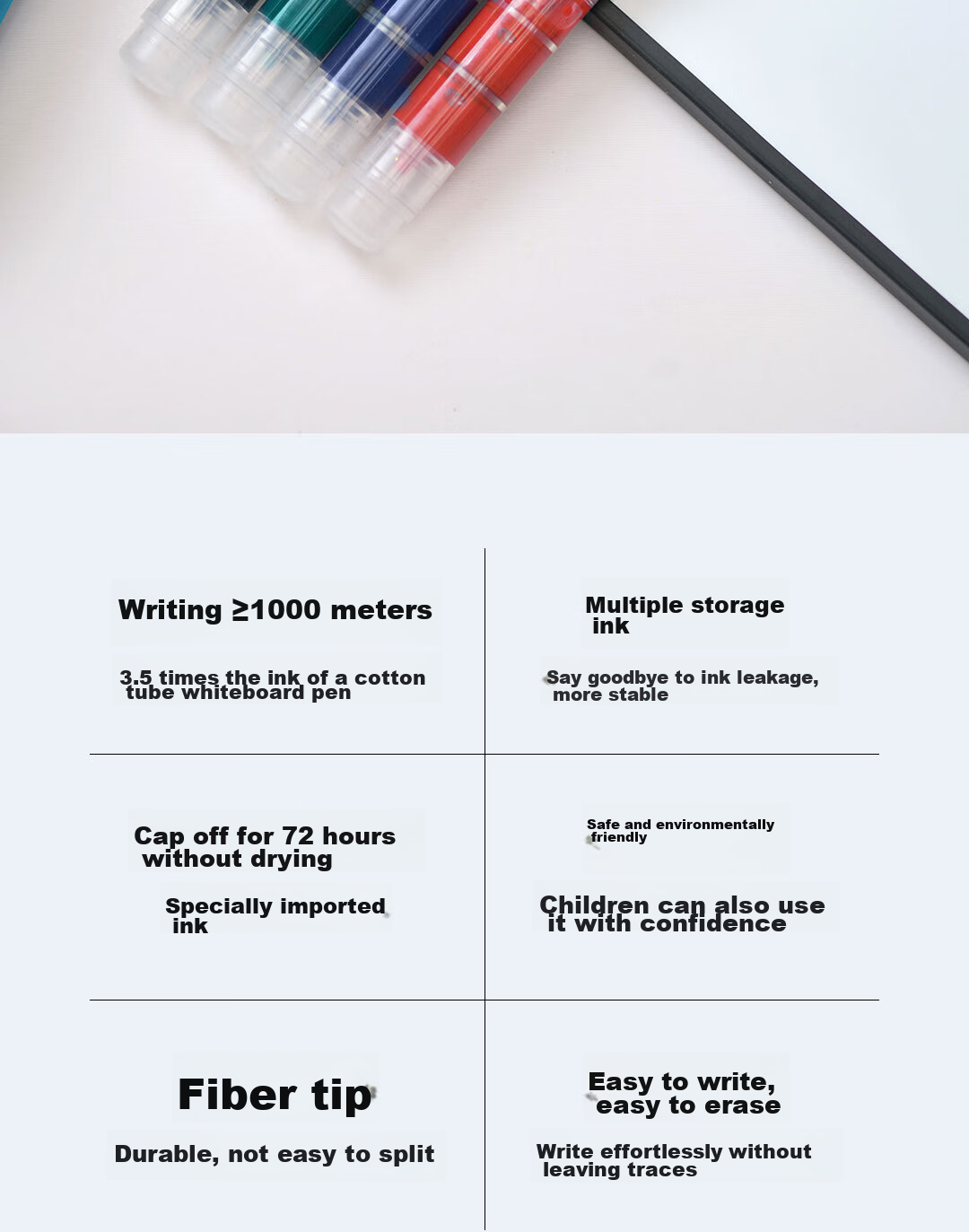 Snowhite Invincible Triple-Chamber Whiteboard Marker, Large Capacity Erasable Markers, Easy to Erase, Colored Pens, Office Supplies, Super Writing, 4 Colors 4 Pieces, T721 2