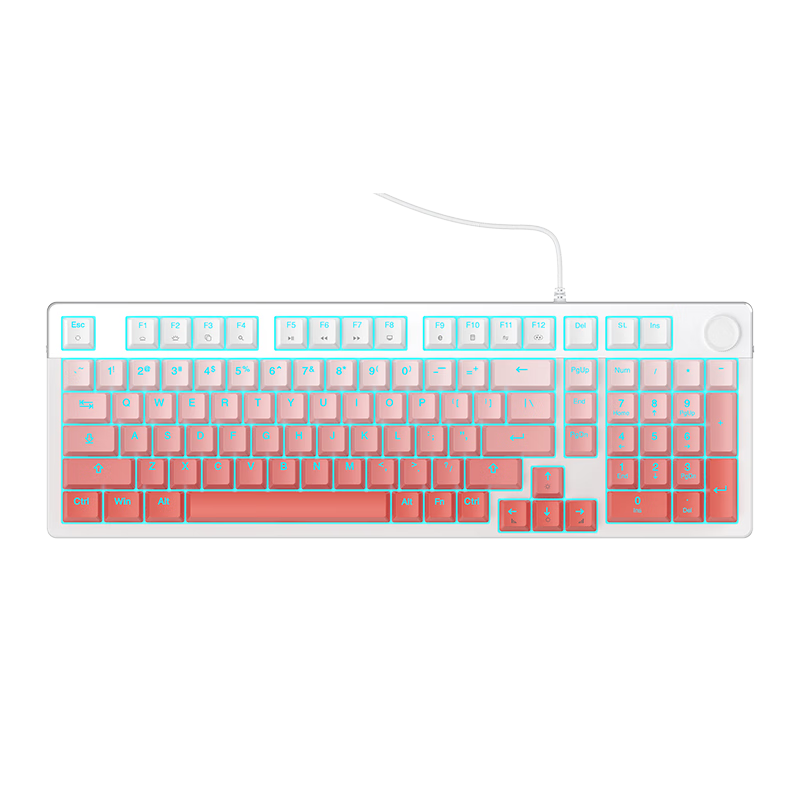 DAREU EK815pro Mechanical Keyboard Gaming Keyboard 98-Key Layout, Multimedia Knob Backlit Gradient Keycaps, Peach Blossom in Full Bloom