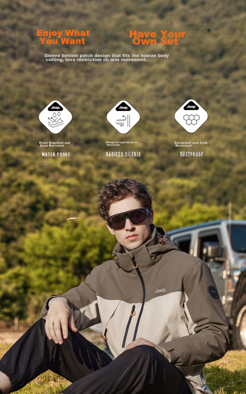 JEEP Windbreaker Jacket for Men And Women, Autumn And Winter Outdoor Three-In Windproof And Warm Mountaineering Coat, Vintage White, 3XL 4