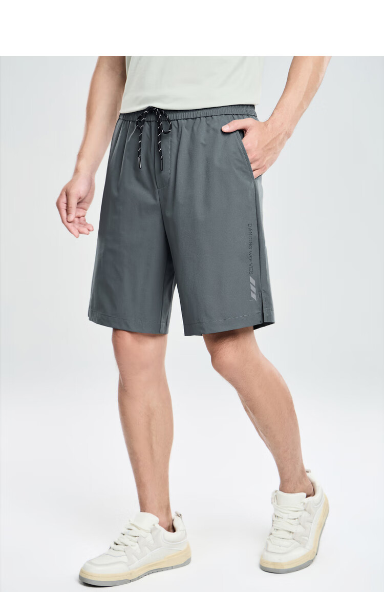 DANCING WOLVES [Elastic Waist] Breathable Quick-Dry Easy-Care Casual Pants Men's Casual Shorts, 211 Gray-Green, 56/XXL 6