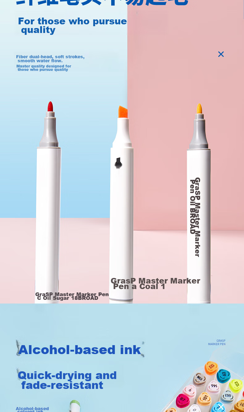 GRASP Double-Ended Alcohol Markers, 36 Colors, Quick-Drying, Student Hand-Drawn Triangular Barrel, Oil-Based Watercolor Pens, Anime Drawing Graffiti Pens, Watercolor Pens, Graduation Gift, Drawing Brushes 6