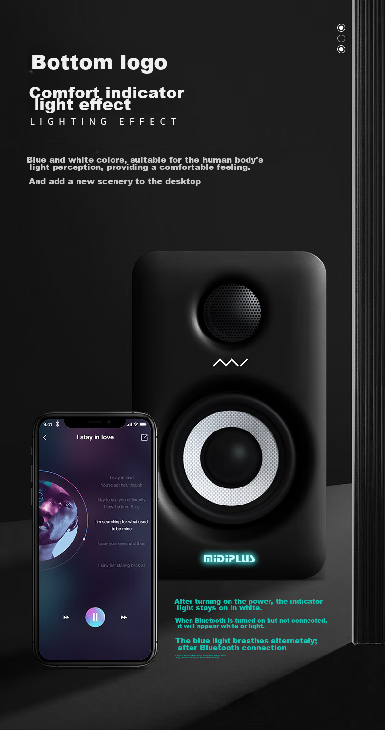 Midiplus MI3 II White Active Monitor Speaker, 3-Inch Computer Home Multimedia HIFI Desktop Professional Bluetooth Speaker 4