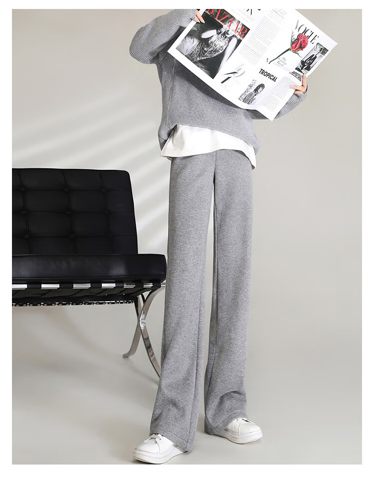 LOUISYAO Women's Winter Simple Solid Color High-Waist Fleece-Lined Thickened Straight-Leg Casual Pants Black 1 M 12