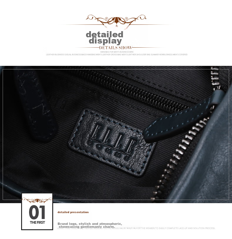 ELLE HOMME Business Men's Shoulder Bag, Top-Grain Leather Fashion Crossbody Bag, Large Capacity Vertical Men's Bag 01941 Blue Birthday Gift for Boyfriend 15