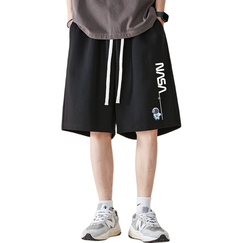 NASA GISS Men's Shorts, Thin Sports Basketball Pants, Loose-Fitting Large Size Casual Five-Point Beach Shorts, Black, L