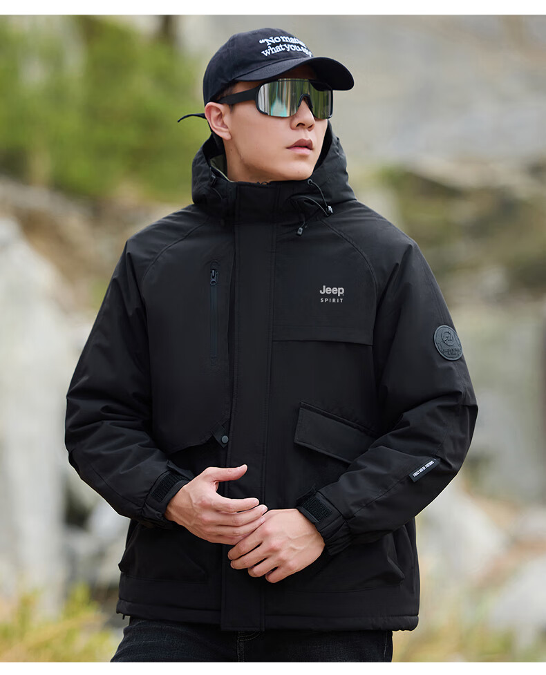 JEEP SPIRIT Men's Thickened Warm Cotton Padded Jacket Autumn Winter Outdoor Cotton Coat Cotton-Padded Jacket 1