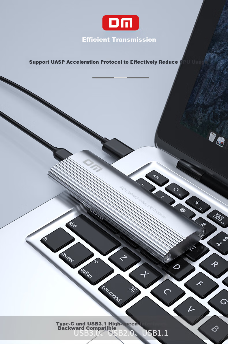 DM Damai M.2 NVMe SSD Enclosure Type-C 3.2 Portable Hard Drive Case for Laptop iPhone 17 External SSD HD1500C 3
