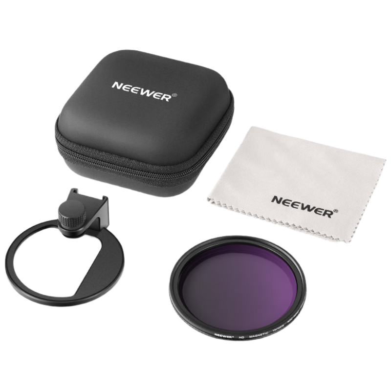 NEEWER Magnetic ND Filter Clip for Smartphone And Camera, Adjustable ND2-32, 67mm Lens Filter Holder, Cold Shoe Expansion Filter Clip for Apple And Huawei Phones, VND Light Reducing Filter Clamp
