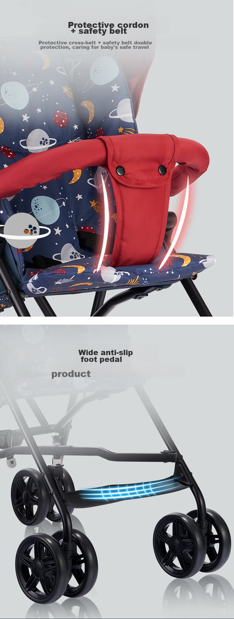 Happy Dino Stroller, Lightweight Foldable Portable Umbrella Stroller for Babies And Toddlers, Baby Walking Aid, Hand-Pushed Cart, Blue, LD099-C 10