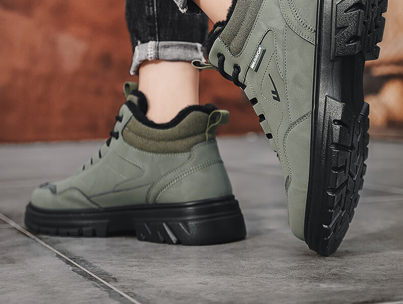 Warrior Official Men's Shoes 2025 Winter New Martin Boots Men's Fleece Cotton Shoes Warm Shoes Military Green Size 44 19