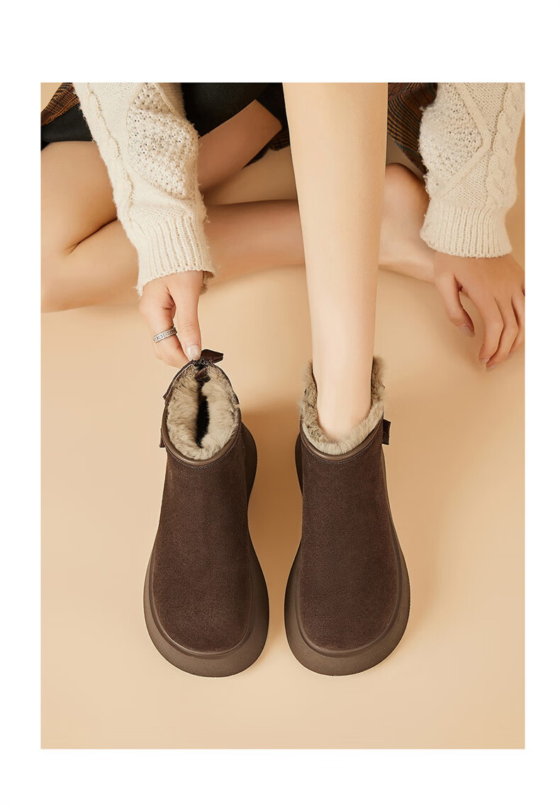 St&Sat Vintage Casual Snow Boots Women Autumn Winter Fleece Lined Warm Cotton Shoes Comfortable Height Increasing Birkenstock Short Boots Coffee Color Size 38 6