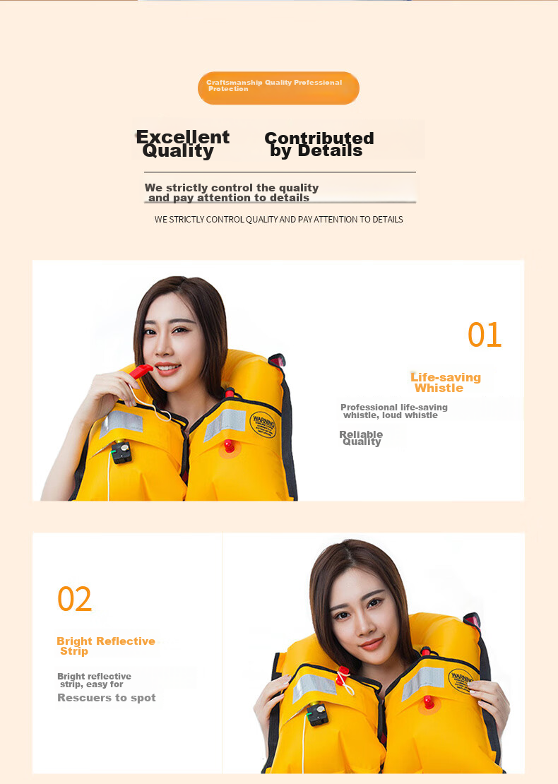 ASORAIN Red Automatic Inflatable Life Jacket, Professional Fishing Rescue Boat, Thickened Portable Foldable Equipment with High Buoyancy Vest 4