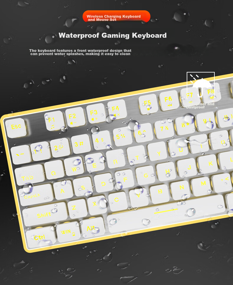 EWEADN X7S Wireless Keyboard And Mouse Combo, 108-Key Office Keyboard, Low-Profile Keyboard for Office, E-Sports Gaming, Universal for Desktop And Laptop Computers, Rechargeable Keyboard, White with Yellow Light 6