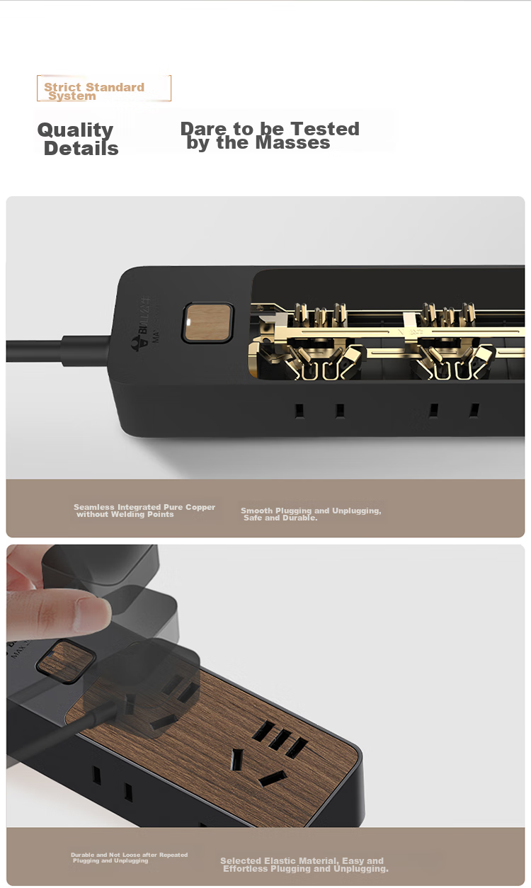 BULL Power Strip / Extension Cord / Surge Protector / Multi-Outlet Strip / Power Board / Cable Reel with Master Switch, 4 Outlets, 1.8m, Black Wood Grain, GN-R1220 7
