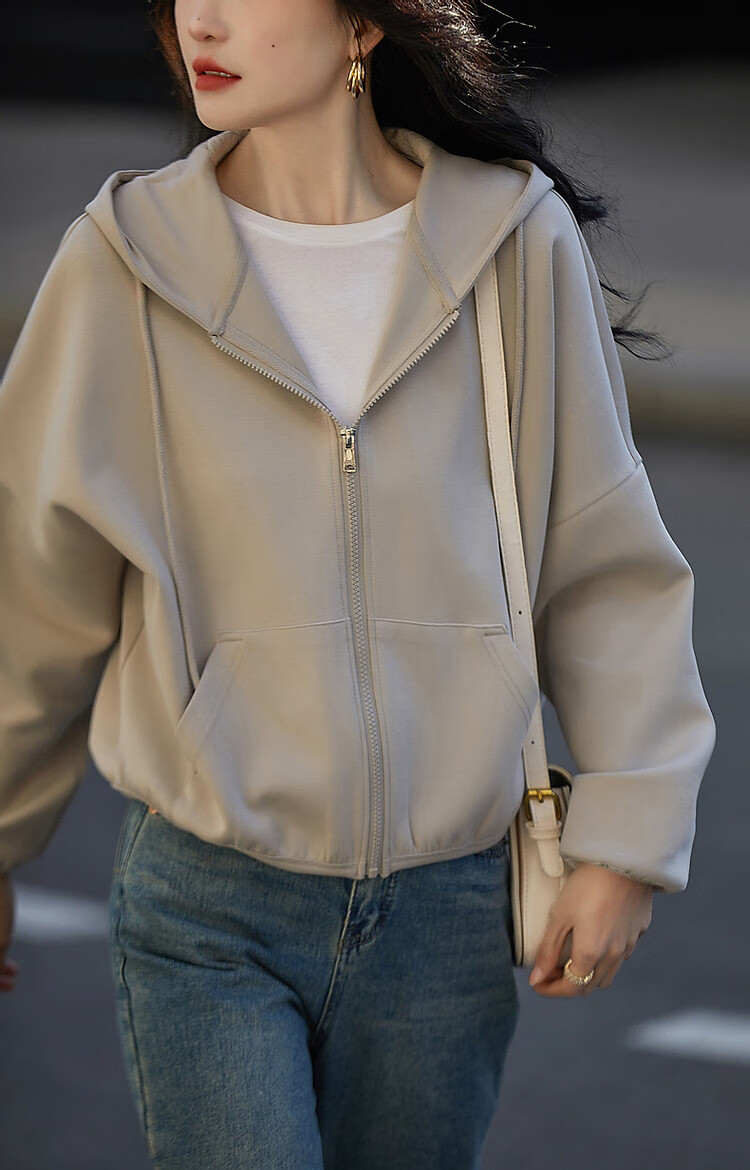 Dme Vitality Sports Series Spring Autumn Hooded Air Layer Long Sleeve Drop Shoulder Slightly Stretchy Pocketed Short Cotton Jacket 19