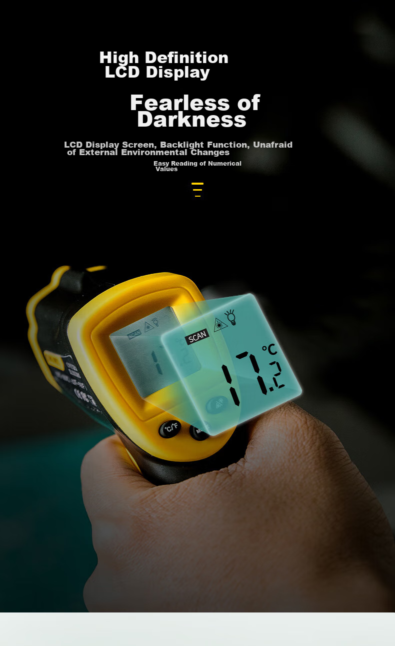 Deli Infrared Thermometer, Industrial High-Precision Temperature Gun, Kitchen Baking Water And Oil Temperature Meter 10