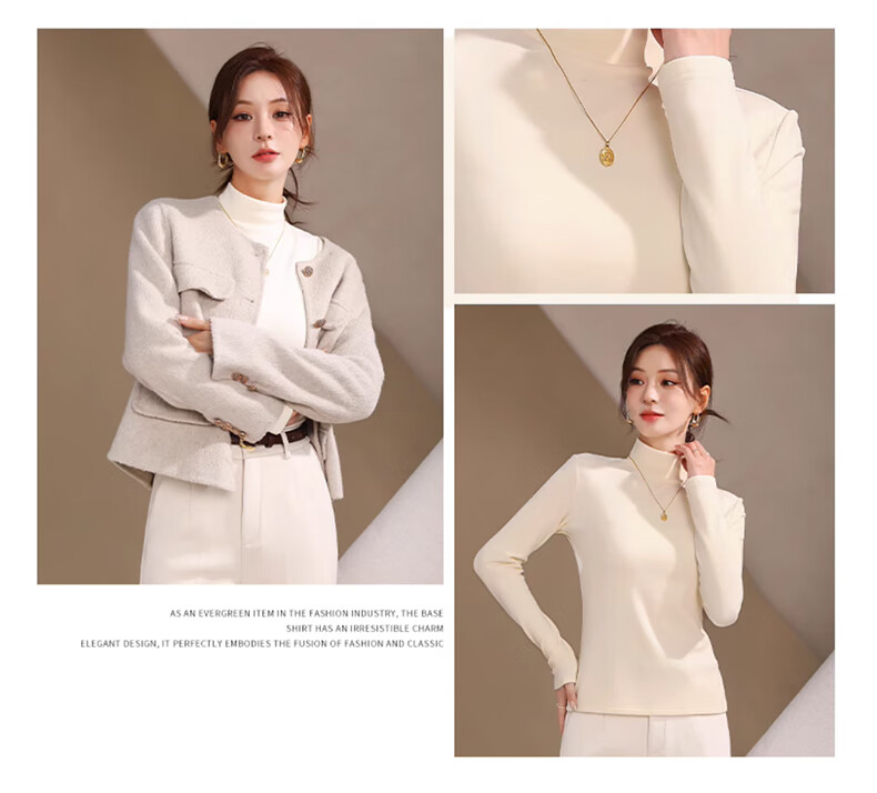 XUEXIMAN Women's Turtleneck Base Layer Top, Spring Season, German Velvet Brushed Undershirt, 7a Antibacterial Slim-Fit Inner Wear Top 17