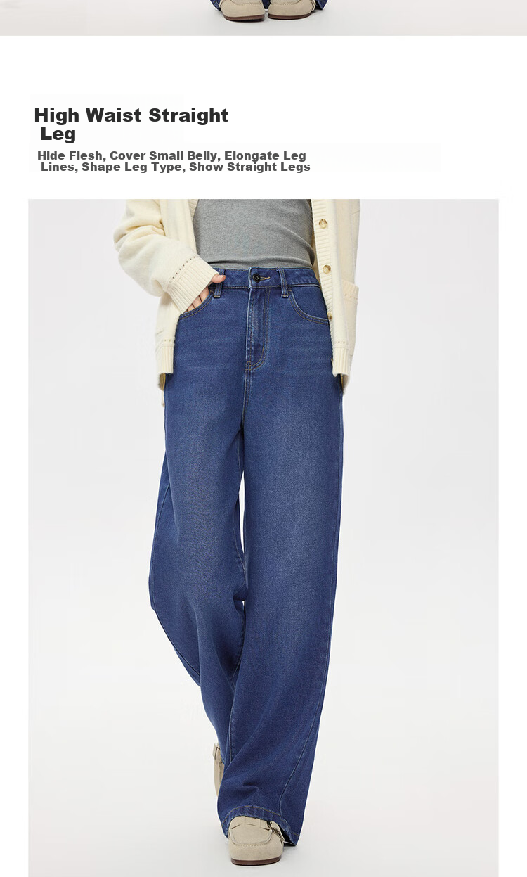 Giordano Vintage Straight-Leg Jeans for Women, Heavy Washed Cat Whisker Jeans, High-Waisted Denim Women's Pants 05415693 6
