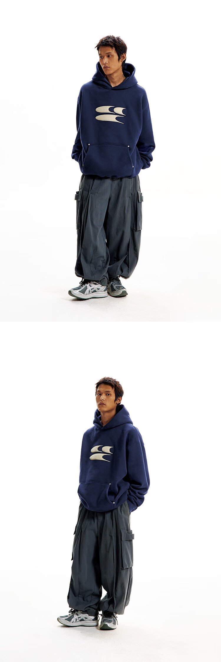 Crying Center Blue Wool Layered 3C Logo Fleece Sweatshirt Deep Blue S [Wen Qi Same Style] 12