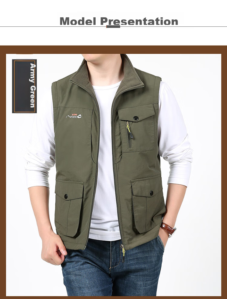 VANCAMEL Men's Vest, Outdoor Casual Multi-Pocket Sleeveless Waistcoat, Quick-Dry Loose Workwear Jacket, Khaki, XL 22