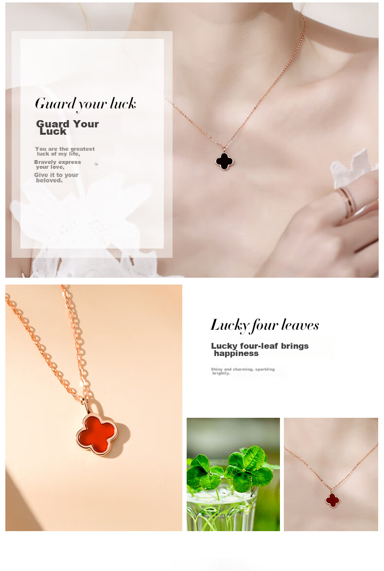Grace Girl Four-Leaf Clover Necklace for Women, Simple And Elegant Rose Gold Collarbone Chain, Anniversary Birthday Gift for Girlfriend 3