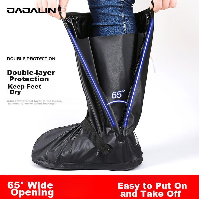 JAJALIN Waterproof Shoe Covers, Tall Rain Boots, Thickened Wear-Resistant Sandproof Cycling Non-Slip Rain Boots for Men And Women, Black XL Size