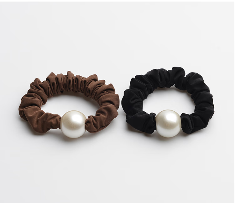 Yefili Two-Piece Premium Round Bead Small Intestine Hair Tie Elastic Ponytail Holder Hair Accessory 11