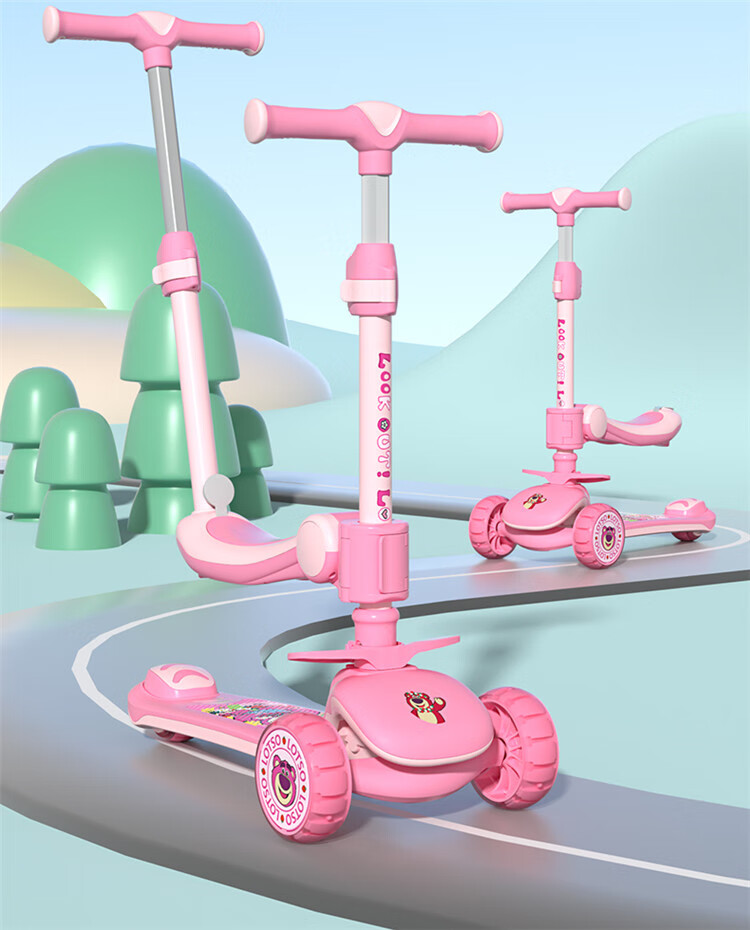 Disney Children's Scooter, Rideable, Pushable And Slidable, Three-In Multifunctional Walker, Adjustable Height, Gift for Kids 8