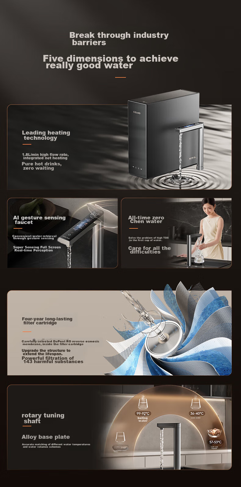 COLMO Water Purifier Black Pearl Integrated Hot Water And Purification System, 800G Household Kitchen Heating Direct Drinking Under-Sink Purifier, Specialized for Kitchen Use, Under-Counter, No Scale Inhibitor, RO Reverse Osmosis RC119 4