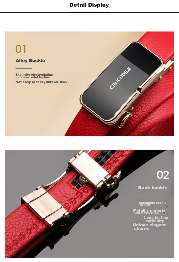 CROCODILE Top-Grain Leather Women's Automatic Buckle Belt, Business Belt, Birthday Gift for Girlfriend, T1561 Black 12