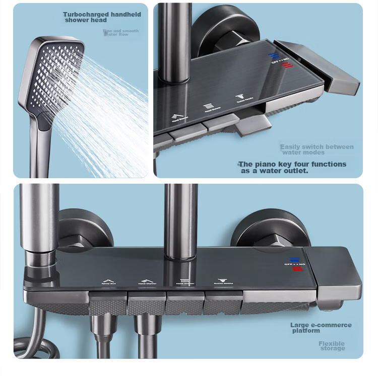 Larsd Shower Set with Handheld Spray Gun, Piano Key Buttons, Gray, Four Modes, F07 4