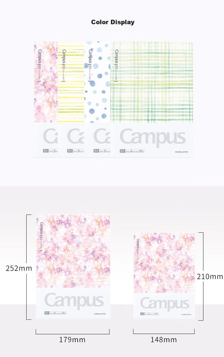 KOKUYO A5 Notebook with Plastic Cover, Campus Watercolor Language Cover Notebook for Storage And Notes, 8mm Dotted Line, 80 Pages, Yellow, WSG-NBDDA580Y 2