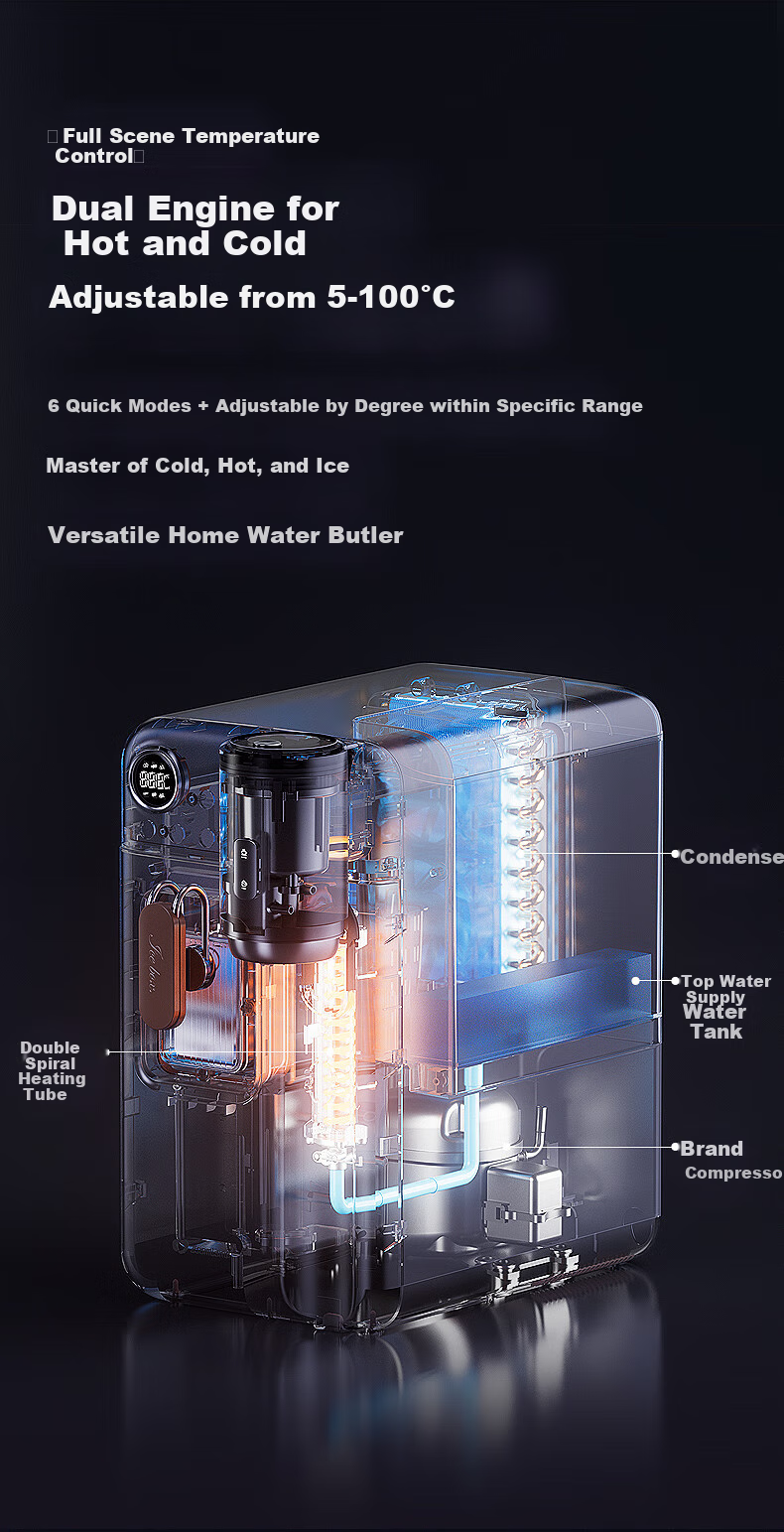 Zhuolang Ice Maker And Water Dispenser Combo, Coffee Machine with Ice Making Function, Countertop Instant Hot Water Dispenser for Home Use, Milk Frother, Direct Drinking Ice Maker, Cold And Hot All-In Ice Cube Machine, Americano Coffee Machine IH6 16