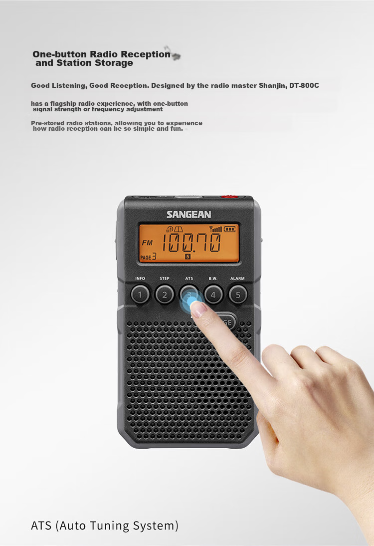 SANGEAN DT-800C, Digital Tuning Mini Alarm Clock Radio, Portable, for Elderly, Semiconductor, Students, Campus Broadcasting, FM English CET-4/6 2