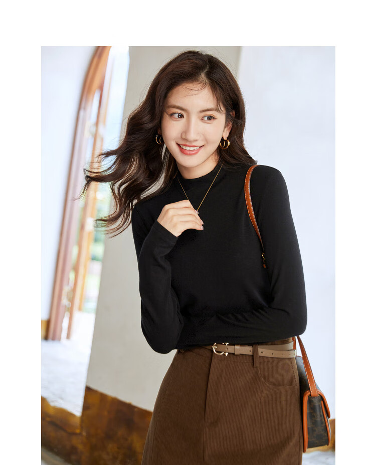 NOME Semi-Turtleneck Fleece Base Layer Women's New Warm Underwear, Fleece-Lined Thermal Top for Autumn And Winter, Black, M 12