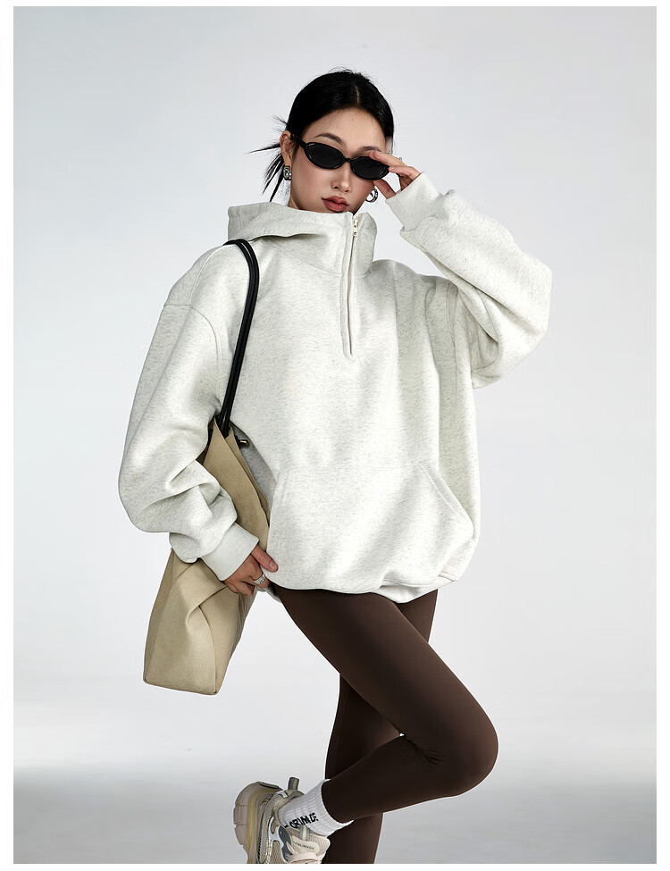 ICH MODE American Vintage Oversized Hoodie Women Spring Loose Jacket New Oversize White Flower Gray XL 10