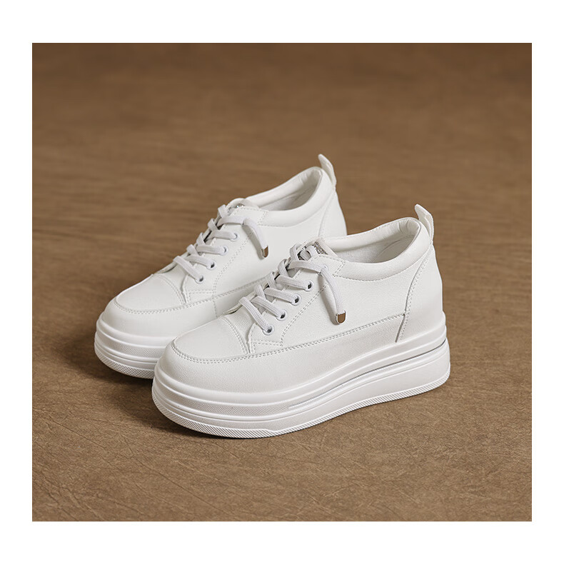 MULINSEN Women's New Thick-Soled Hidden Height Increase White Sneakers Spring Summer Casual Sports Shoes Slimming Versatile Black Size 36 14