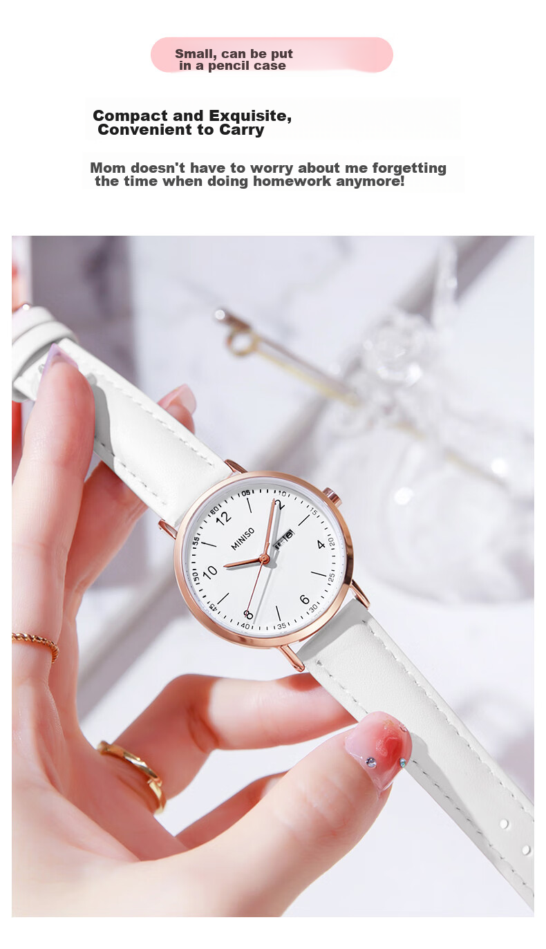 MINISO Women's Fashion Dual Calendar Girl's Wristwatch Waterproof Quartz Watch for Middle and High School Students Gift for Girls 6