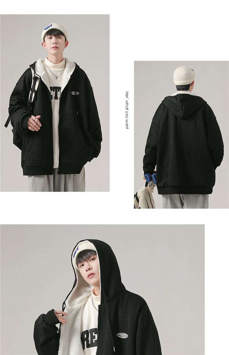 I'M DAVID Men's Autumn And Winter Jacket, Korean Style, Fleece-Lined, Thickened, Cold-Resistant, Warm, Loose-Fitting, Hooded Sports Jacket for Men, Gray, Size L 14