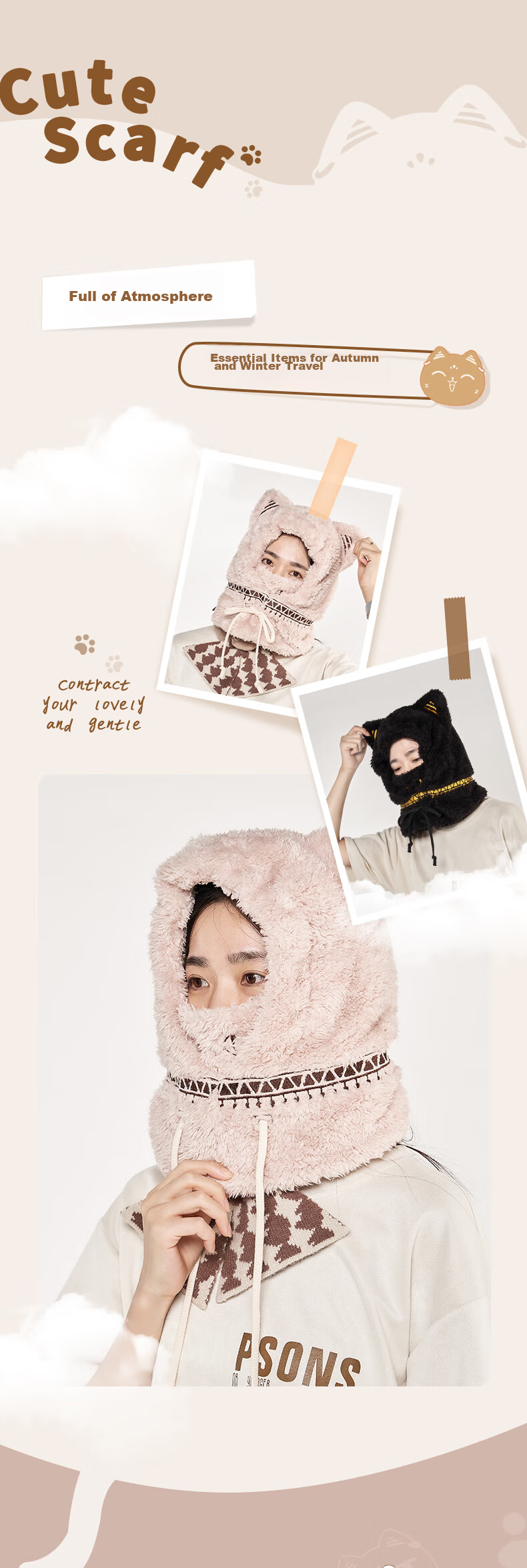 Dayingbowuguan Anderson Cat Plush Neck Gaiter Mask Windproof Hood, Gift for Wome 2