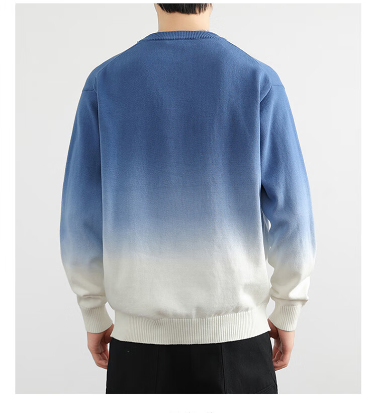 JEEP Men's Winter Gradient Crew Neck Sweater Loose Knitwear Blue XL 2