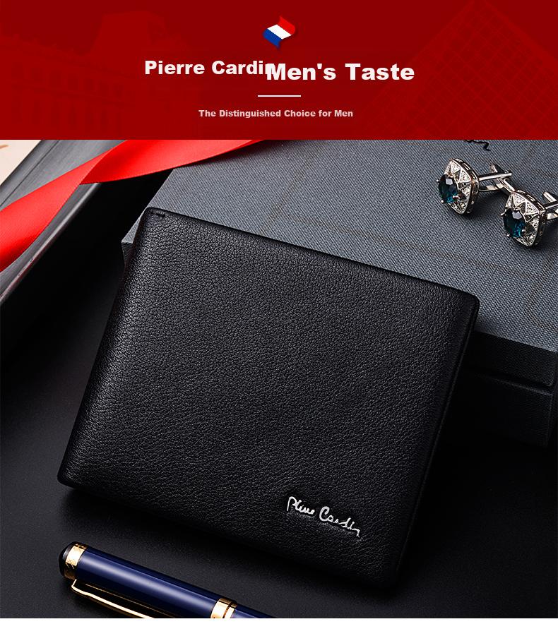 Pierre Cardin Men's Wallet, Top-Grain Leather, Short Style, Genuine Leather, High-End Purse, Gift Box, Suitable for Gifting, Black 8