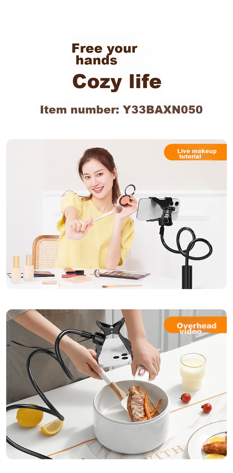 BIAZE Lazy Phone Holder Bed Headboard Phone Stand Anywhere on Bed Or Desk Watch Live Streaming Binge-Watching Videos Lazy Phone Stand B67-White 9