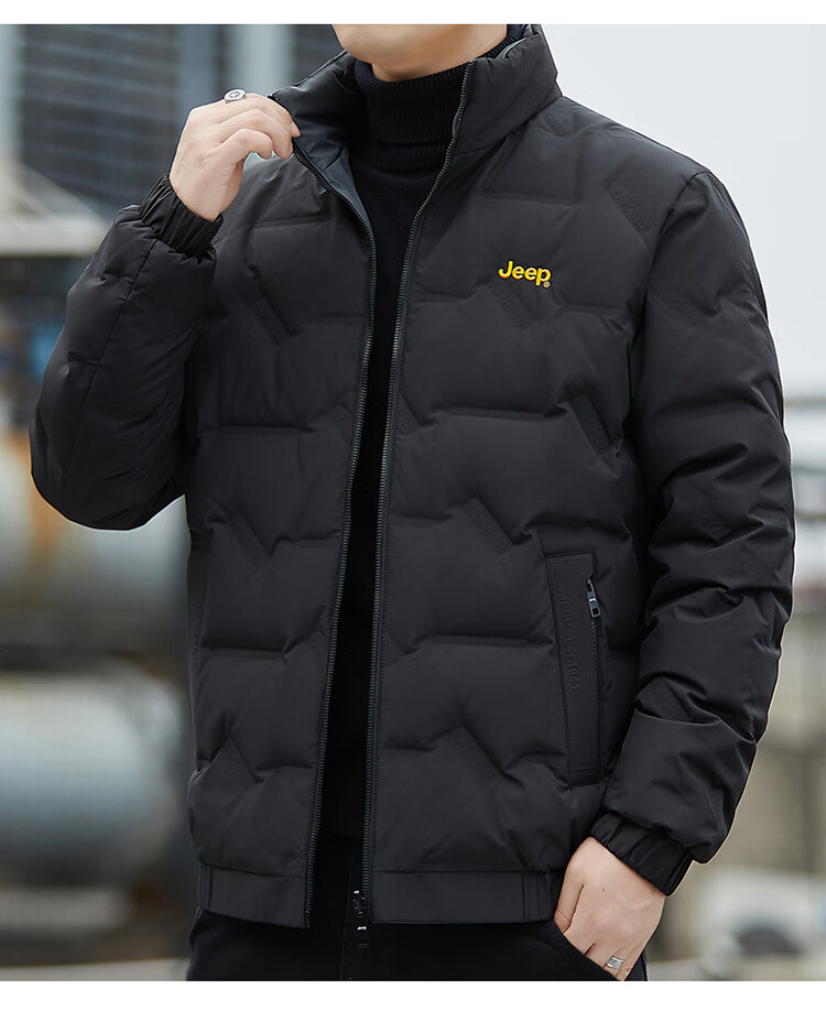 JEEP Men's Winter Short Down Jacket Casual Stand Collar Coat Warm Reversible Black 4XL 11